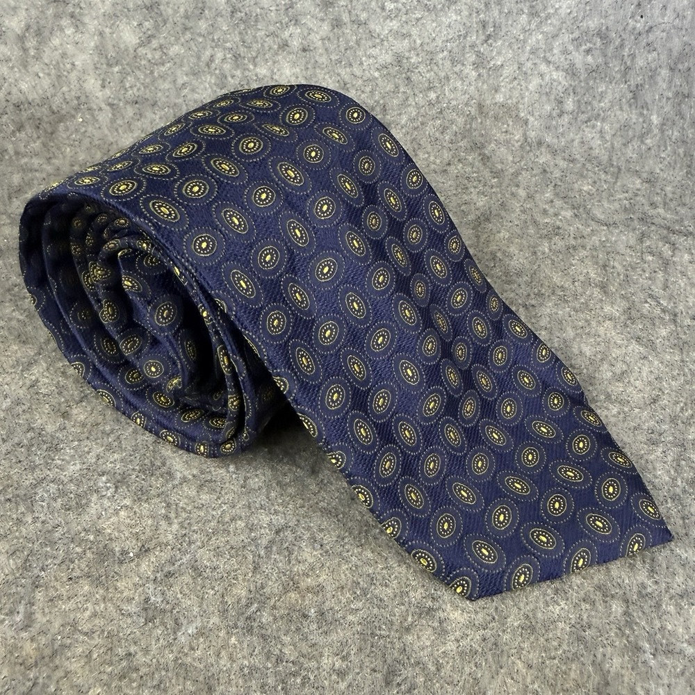 Black Brown 1826 Men's Tie 100% Silk Blue Geometric Pattern 60" x 3"‎